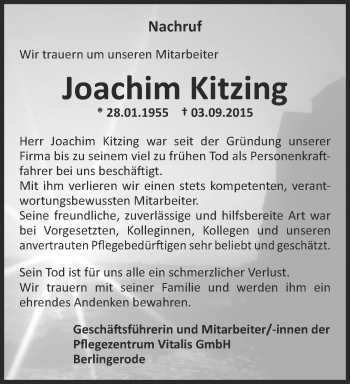 Traueranzeige von Joachim Kitzing von Thüringer Allgemeine