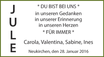 Traueranzeige von Jule  von Thüringer Allgemeine, Thüringische Landeszeitung