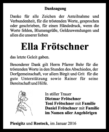Traueranzeige von Ella Frötschner von Ostthüringer Zeitung