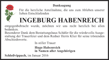 Traueranzeige von Ingeburg Habenreich von Thüringer Allgemeine