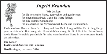 Traueranzeige von Ingrid Brandau von Thüringer Allgemeine, Thüringische Landeszeitung