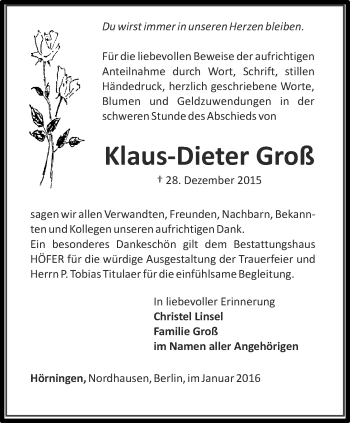 Traueranzeige von Klaus-Dieter Groß von Thüringer Allgemeine