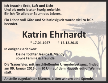 Traueranzeige von Katrin Ehrhardt von Thüringer Allgemeine, Thüringische Landeszeitung