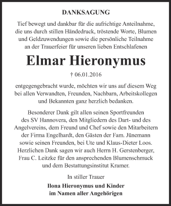 Traueranzeige von Elmar Hieronymus von Thüringer Allgemeine