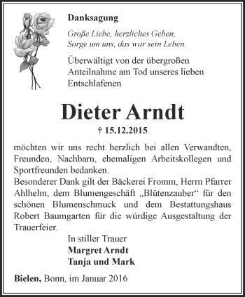 Traueranzeige von Dieter Arndt von Thüringer Allgemeine