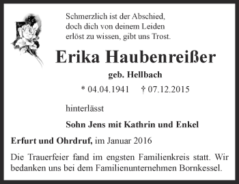 Traueranzeige von Erika Haubenreißer