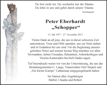 Traueranzeige von Peter Eberhardt von Ostthüringer Zeitung