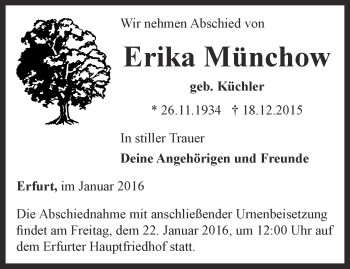Traueranzeige von Erika Münchow von Thüringer Allgemeine, Thüringische Landeszeitung