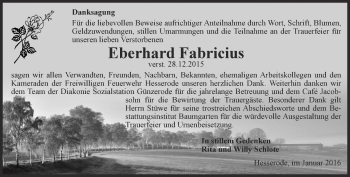 Traueranzeige von Eberhard Fabricius von Thüringer Allgemeine