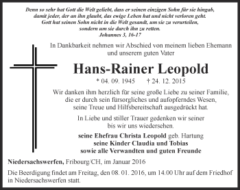 Traueranzeige von Hans-Rainer Leopold von Thüringer Allgemeine