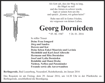 Traueranzeige von Georg Dornieden von Thüringer Allgemeine
