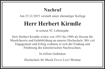 Traueranzeige von Herbert Kirmße von Thüringer Allgemeine, Thüringische Landeszeitung