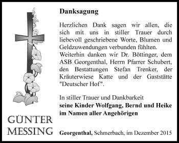 Traueranzeige von Günter Messing von Ostthüringer Zeitung, Thüringische Landeszeitung