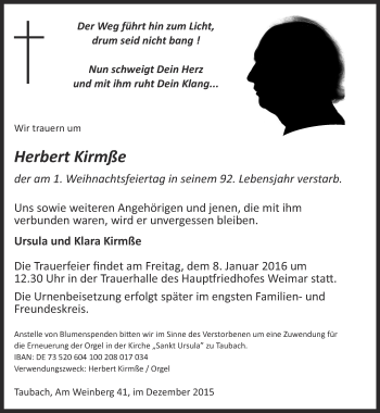 Traueranzeige von Herbert Kirmße von Thüringer Allgemeine, Thüringische Landeszeitung