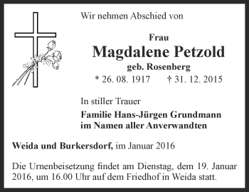 Traueranzeige von Magdalene Petzold