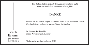 Traueranzeige von Kramer Karla von Thüringer Allgemeine
