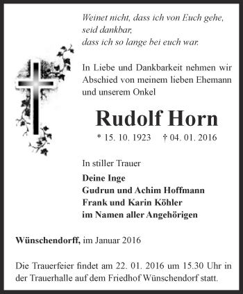 Traueranzeige von Rudolf Horn