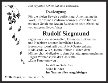 Traueranzeige von Rudolf Siegmund von Ostthüringer Zeitung