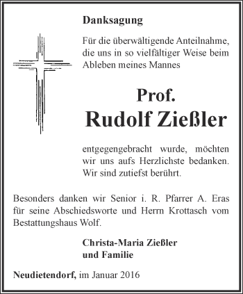 Traueranzeige von Rudolf Zießler von Thüringer Allgemeine, Thüringische Landeszeitung