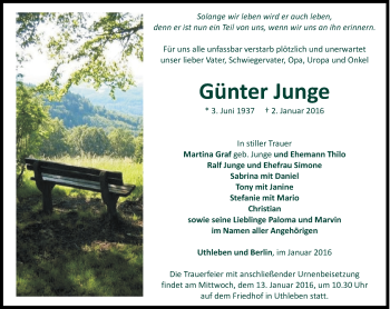 Traueranzeige von Günter Junge von Thüringer Allgemeine