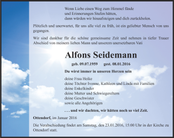 Traueranzeige von Alfons Seidemann von Ostthüringer Zeitung