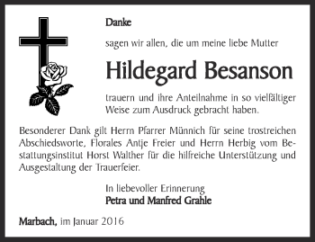 Traueranzeige von Hildegard Besanson von Thüringer Allgemeine, Thüringische Landeszeitung