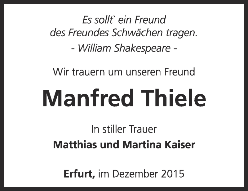  Traueranzeige für Manfred Thiele vom 02.01.2016 aus Thüringer Allgemeine, Thüringische Landeszeitung