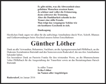 Traueranzeige von Günther Löther von Thüringer Allgemeine