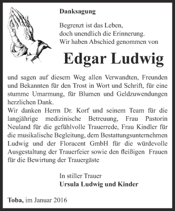 Traueranzeige von Edgar Ludwig von Thüringer Allgemeine