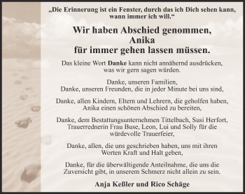Traueranzeige von Anika  von Thüringer Allgemeine