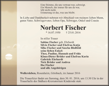 Traueranzeige von Norbert Fischer von Thüringer Allgemeine