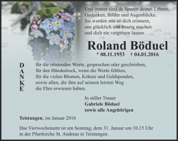 Traueranzeige von Roland Böduel von Thüringer Allgemeine