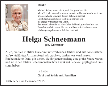 Traueranzeige von Helga Schneemann von Thüringer Allgemeine