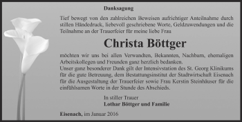 Traueranzeige von Christa Böttger von Thüringer Allgemeine, Thüringische Landeszeitung