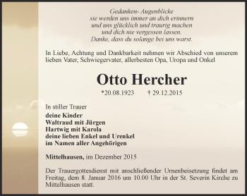 Traueranzeige von Otto Hercher