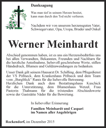 Traueranzeige von Werner Meinhardt von Ostthüringer Zeitung