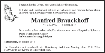 Traueranzeige von Manfred Brauckhoff von Ostthüringer Zeitung