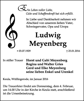 Traueranzeige von Ludwig Meyenberg von Thüringer Allgemeine, Thüringische Landeszeitung