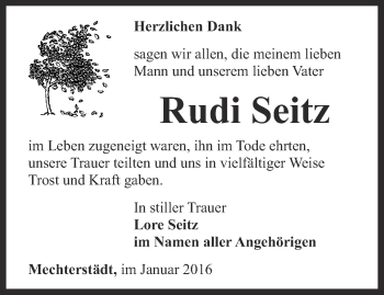 Traueranzeige von Rudi Seitz von Ostthüringer Zeitung, Thüringische Landeszeitung