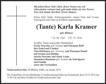 Traueranzeige von Karla Kramer von Thüringer Allgemeine
