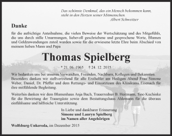 Traueranzeige von Thomas Spielberg von Thüringer Allgemeine, Thüringische Landeszeitung