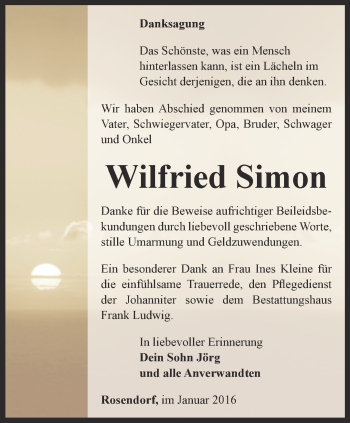 Traueranzeige von Wilfried Simon von Ostthüringer Zeitung