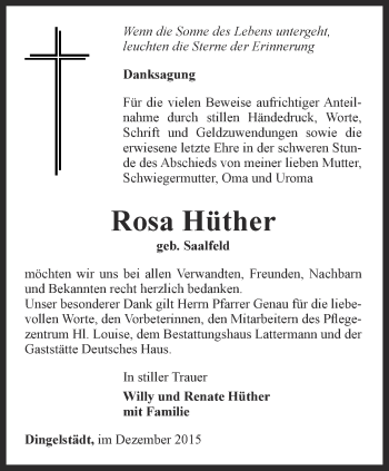 Traueranzeige von Rosa Hüther von Thüringer Allgemeine