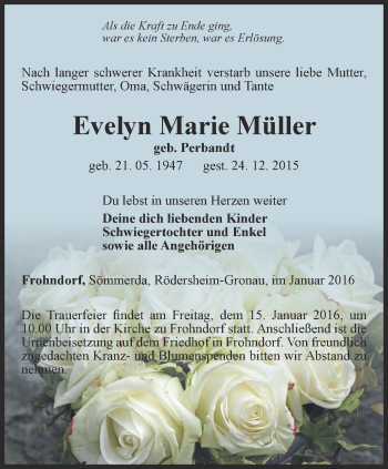 Traueranzeige von Evelyn Marie Müller von Thüringer Allgemeine