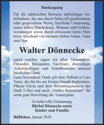 Traueranzeige von Walter Dönnecke von Thüringer Allgemeine, Thüringische Landeszeitung