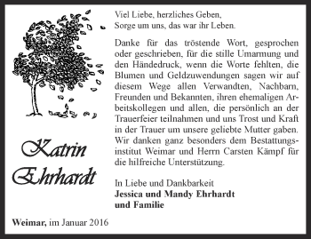 Traueranzeige von Katrin Ehrhardt von Thüringer Allgemeine, Thüringische Landeszeitung