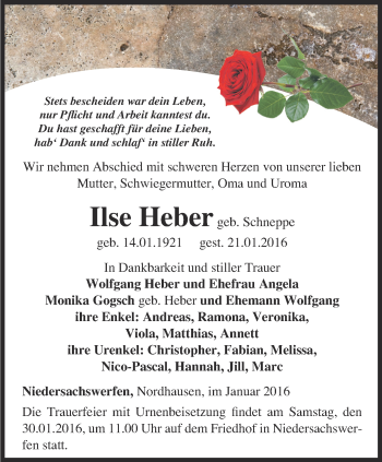 Traueranzeige von Ilse Heber von Thüringer Allgemeine