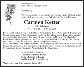 Traueranzeige von Carmen Ketter von Thüringer Allgemeine