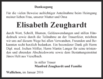 Traueranzeige von Elisabeth Zeughardt von Thüringer Allgemeine, Thüringische Landeszeitung