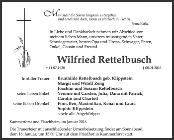 Traueranzeige von Wilfried Rettelbusch von Thüringer Allgemeine, Thüringische Landeszeitung